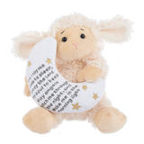 Lodi the Bedtime Prayer Lamb plush toy holding moon with embroidered prayer. semdaprayernow Lodi the Bedtime Prayer Lamb plush toy holding moon with embroidered prayer. semdaprayernow