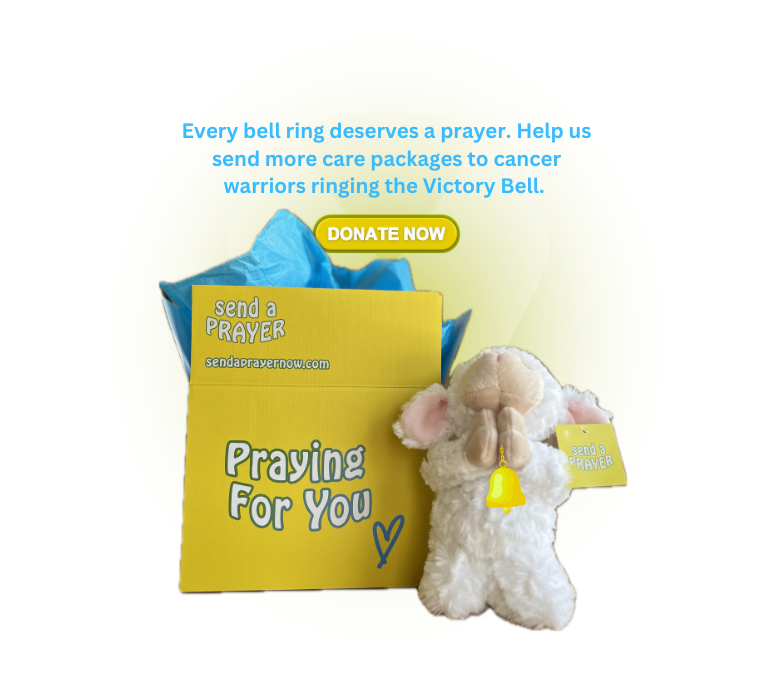White plush lamb encouraging prayers and donations for cancer survivors. sendaprayer Victory Bell moments. White plush lamb encouraging prayers and donations for cancer survivors. sendaprayer Victory Bell moments.