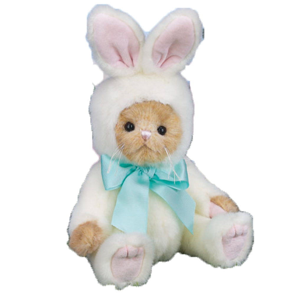 Babee Bunny Bear stuffed animal in a furry white costume ready to be sent as a care package.  send a PRAYER : sendapraynernow.com