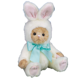 Babee Bunny Bear stuffed animal in a furry white costume ready to be sent as a care package.  send a PRAYER : sendapraynernow.com