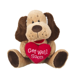 Baxter Prayer Companion plush dog holding embroidered "Get Well Soon" heart 
