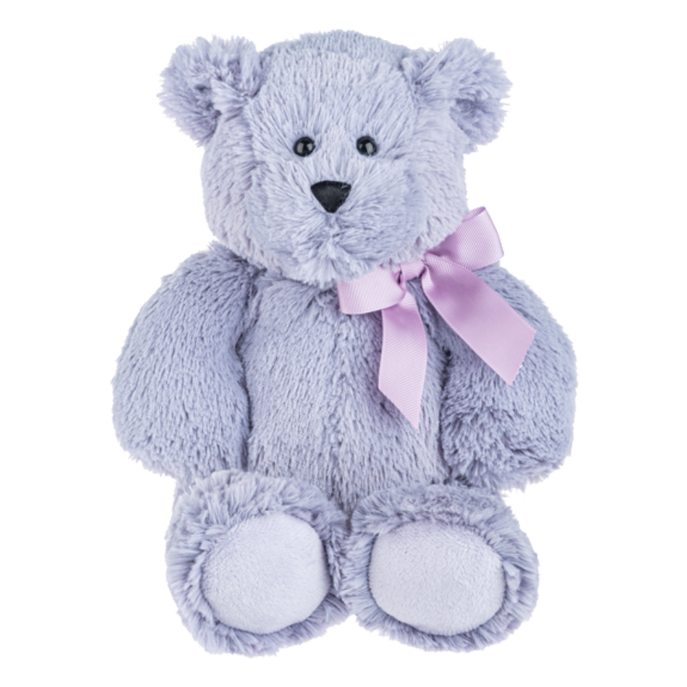 purple bear with matching ribbon tied in a bow - send a prayer - send a plushie